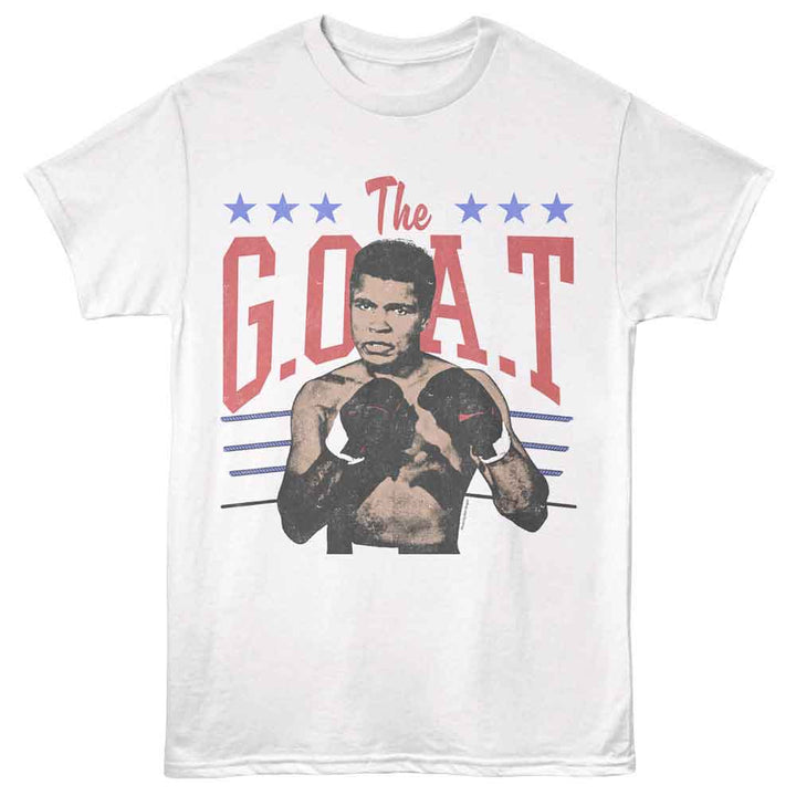 Muhammad Ali - The Goat - White - Front Print Solid Adult Unisex Short Sleeve T-Shirt