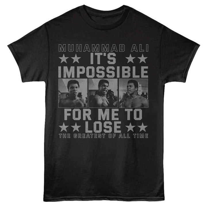 Muhammad Ali - Impossible To Lose - Black - Front Print Solid Adult Unisex Short Sleeve T-Shirt