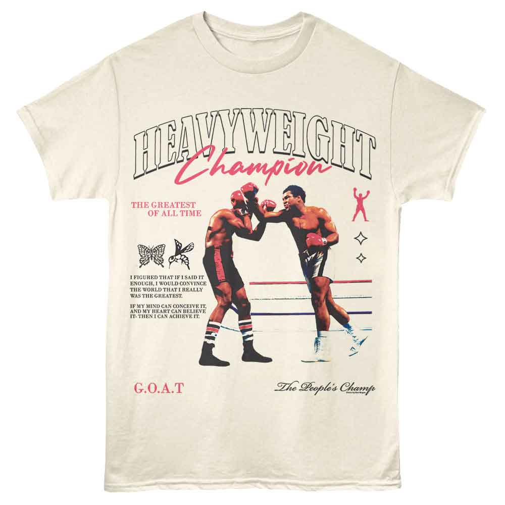 Muhammad Ali - Heavyweight Champion - Front Print Adult Short Sleeve Solid T-Shirt - Natural