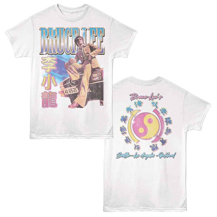 Bruce Lee - Jun Fan Car Sit - 2-Sided Print Adult Short Sleeve Solid T-Shirt - White