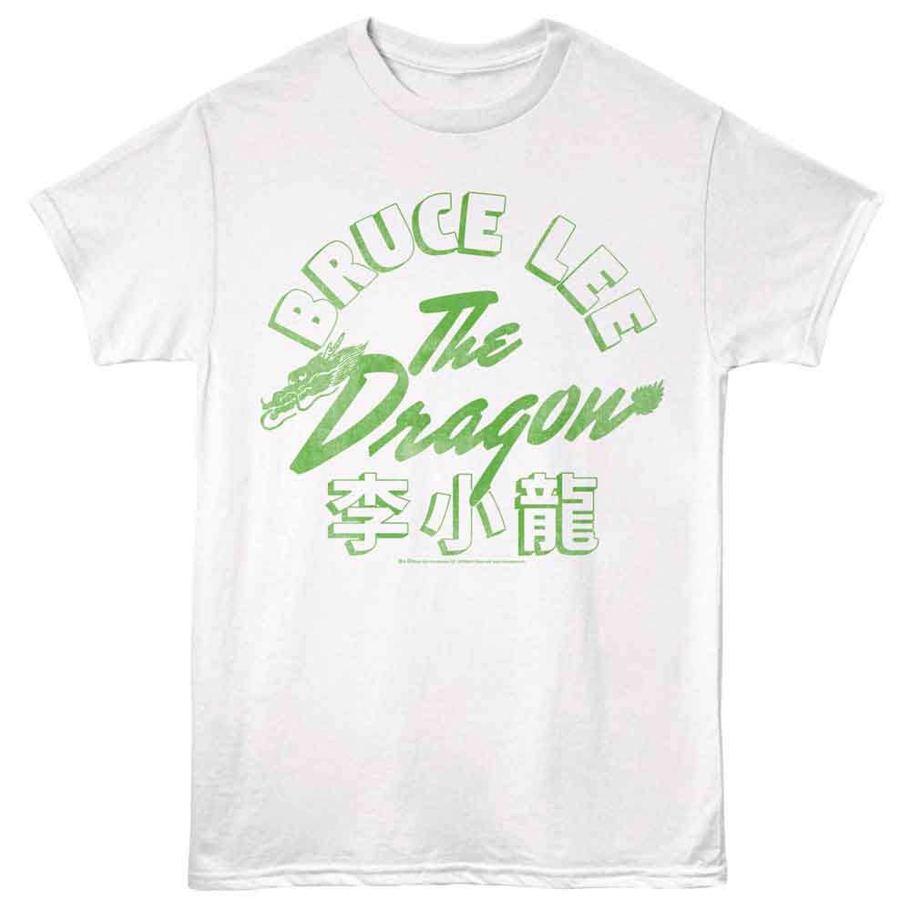 Bruce Lee - Dragon - White - Front Print Solid Adult Unisex Short Sleeve T-Shirt