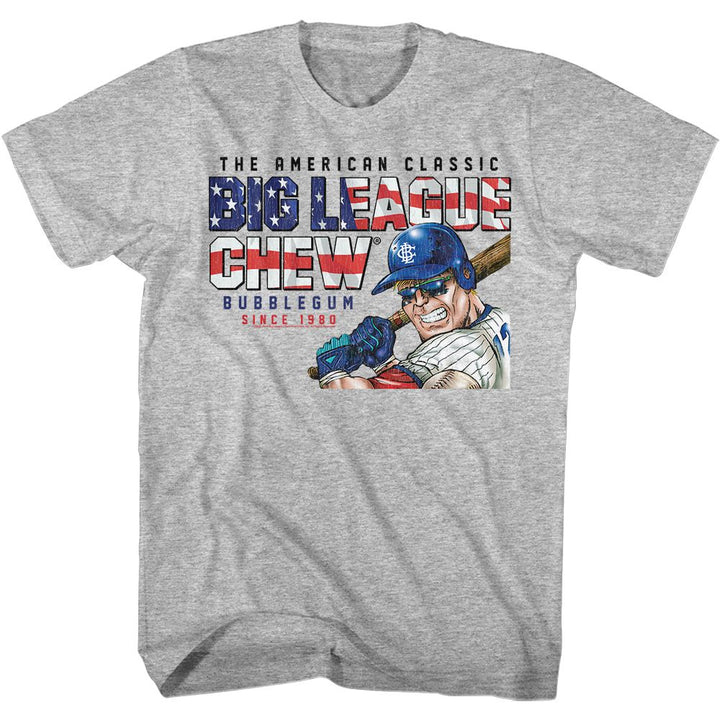 Big League Chew - America Text - American Classics - Solid Gray Adult Short Sleeve T-Shirt