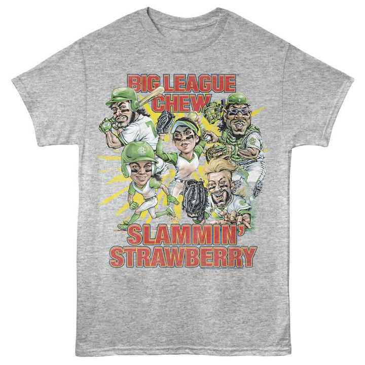 Big League Chew - Slammin Strawberry Group - American Classics - Gray Solid Adult Short Sleeve T-Shirt