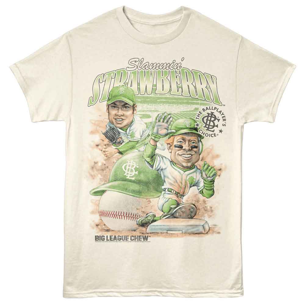 Big League Chew - Slamming Strawberry - Front Print Adult Short Sleeve Solid T-Shirt - Natural
