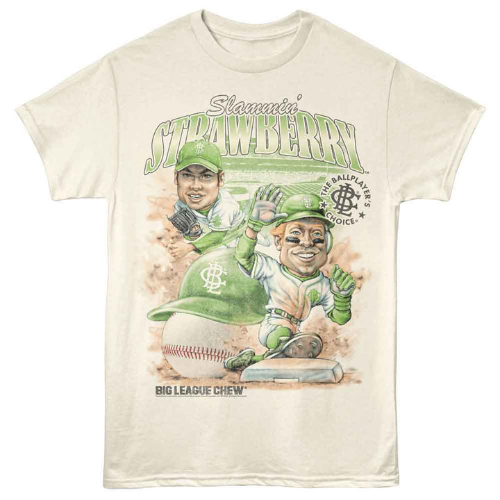 Big League Chew - Slamming Strawberry - Front Print Adult Short Sleeve Solid T-Shirt - Natural