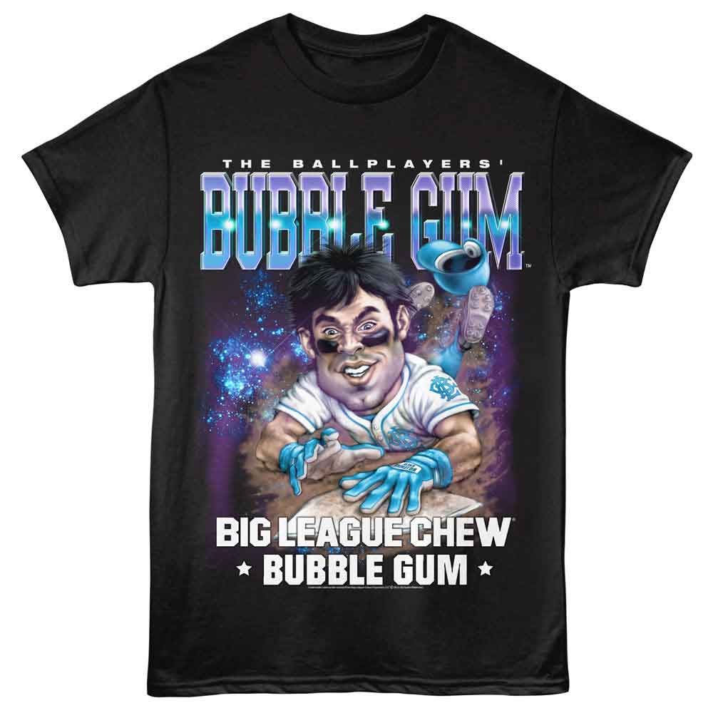 Big League Chew - Slide To Base - Front Print Adult Short Sleeve Solid T-Shirt - Black