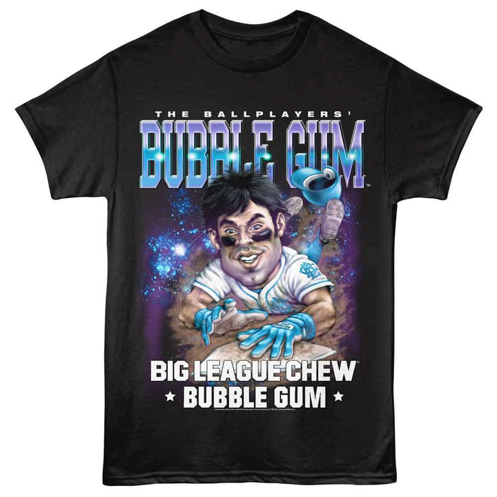 Big League Chew - Slide To Base - Front Print Adult Short Sleeve Solid T-Shirt - Black