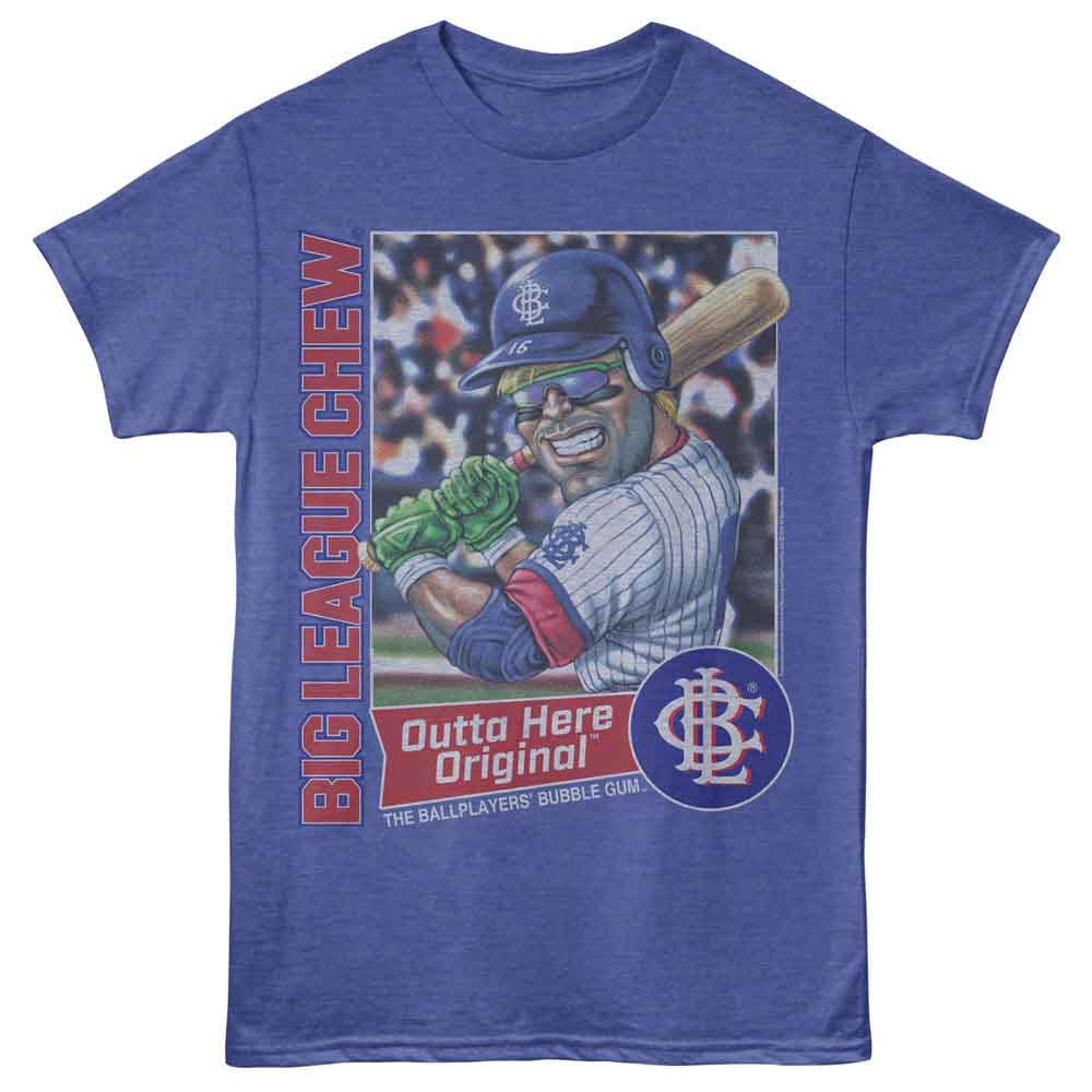 Big League Chew - Outta Here Slugger - Front Print Adult Short Sleeve Heather T-Shirt - Royal Heather