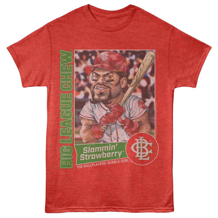 Big League Chew - Strawberry Batter - Front Print Adult Short Sleeve Heather T-Shirt - Red Heather