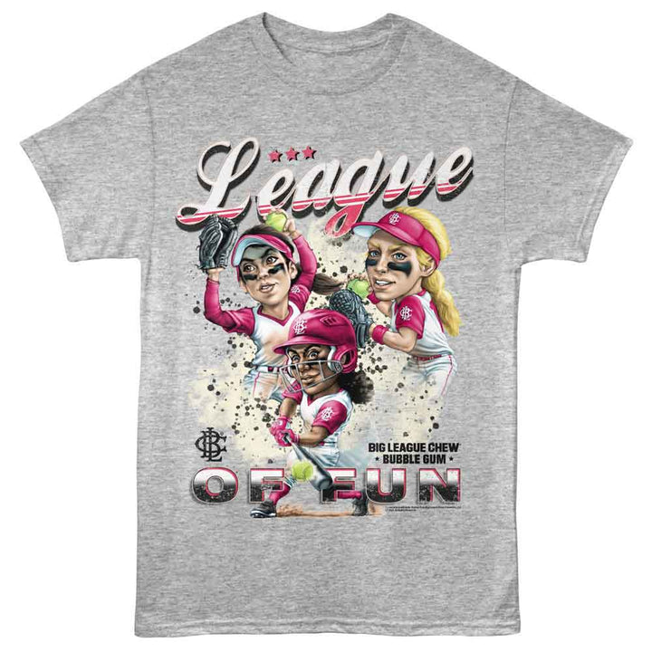 Big League Chew - League Of Fun - Gray - Front Print Solid Adult Unisex Short Sleeve T-Shirt