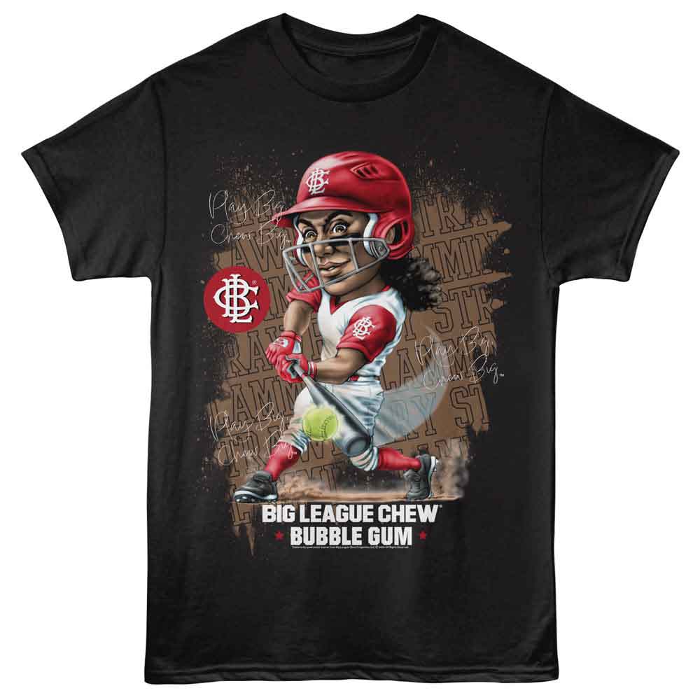 Big League Chew - Strawberry Softball - Black - Front Print Solid Adult Unisex Short Sleeve T-Shirt