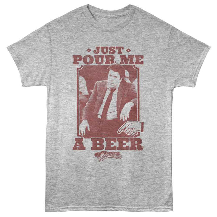 Cheers - Pour Me A Beer - Front Print Adult Short Sleeve Solid T-Shirt - Gray Heather