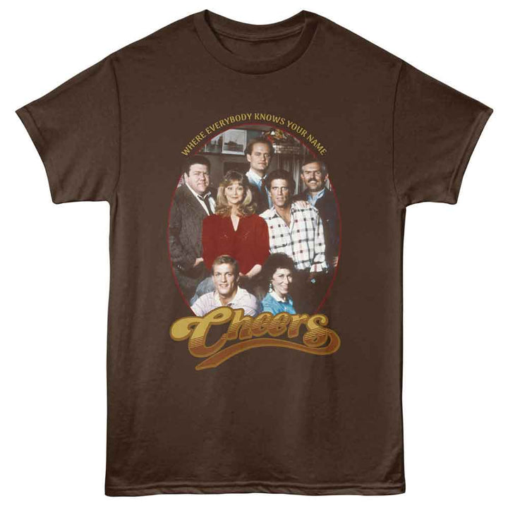 Cheers - Group Shot - American Classics - Brown Solid Adult Short Sleeve T-Shirt
