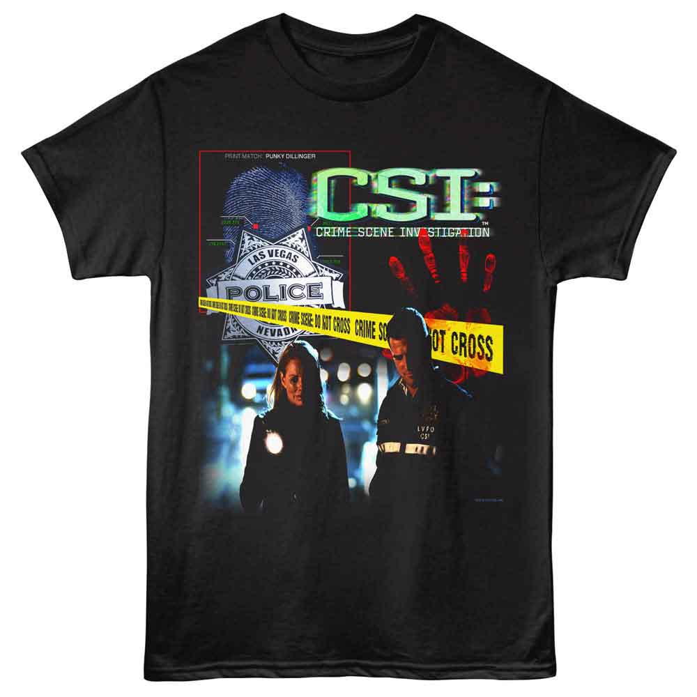 CSI - Collage - Officially Licensed - Black Solid Front Print Adult Short Sleeve T-Shirt