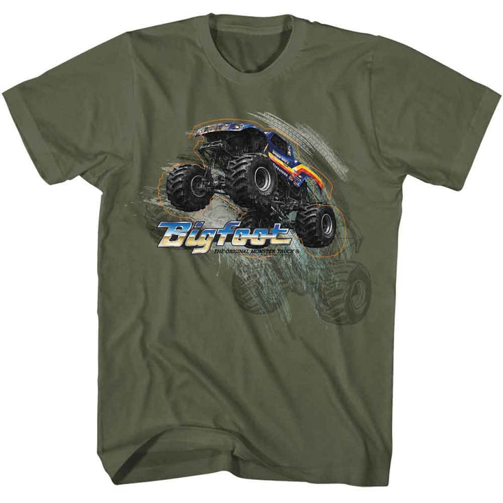 Bigfoot - Truck Jump - American Classics - Solid Green Adult Short Sleeve T-Shirt