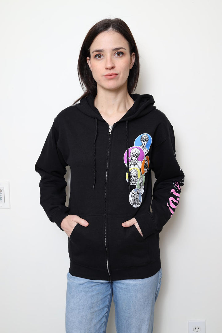 JoJo's Bizarre Adventure Character Bubbles - Front Back & Sleeve Print - Licensed Adult Zip Up Hoodie
