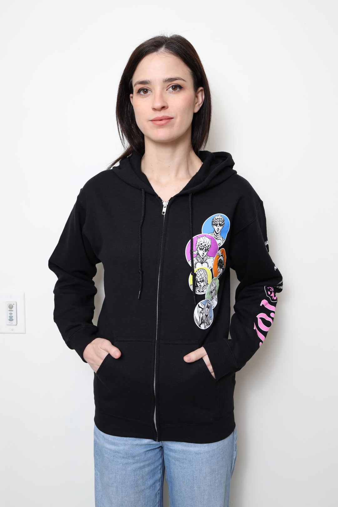 JoJo's Bizarre Adventure Character Bubbles - Front Back & Sleeve Print - Licensed Adult Zip Up Hoodie