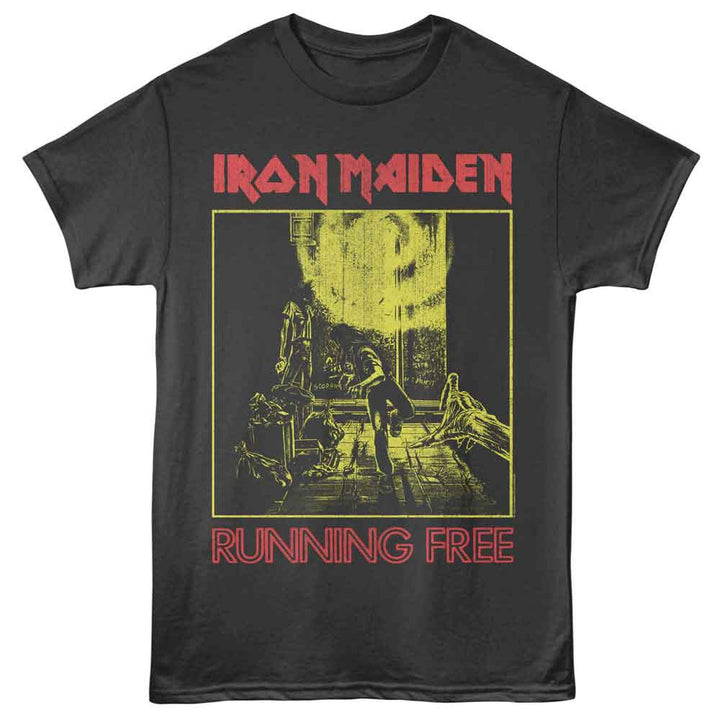 Iron Maiden - Running Free - Gray - Front Print Solid Adult Unisex Short Sleeve T-Shirt