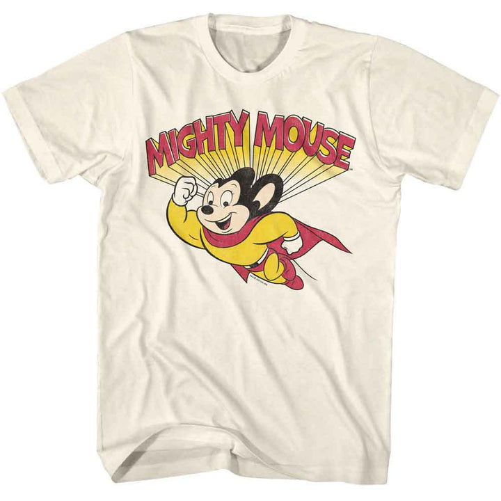 Mighty Mouse - Flying - American Classics - Natural Adult Short Sleeve T-Shirt