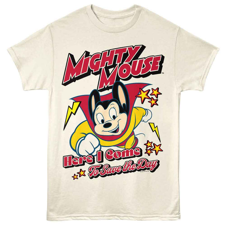 Mighty Mouse - Bolts - American Classics - Front Print Natural Adult Short Sleeve T-Shirt