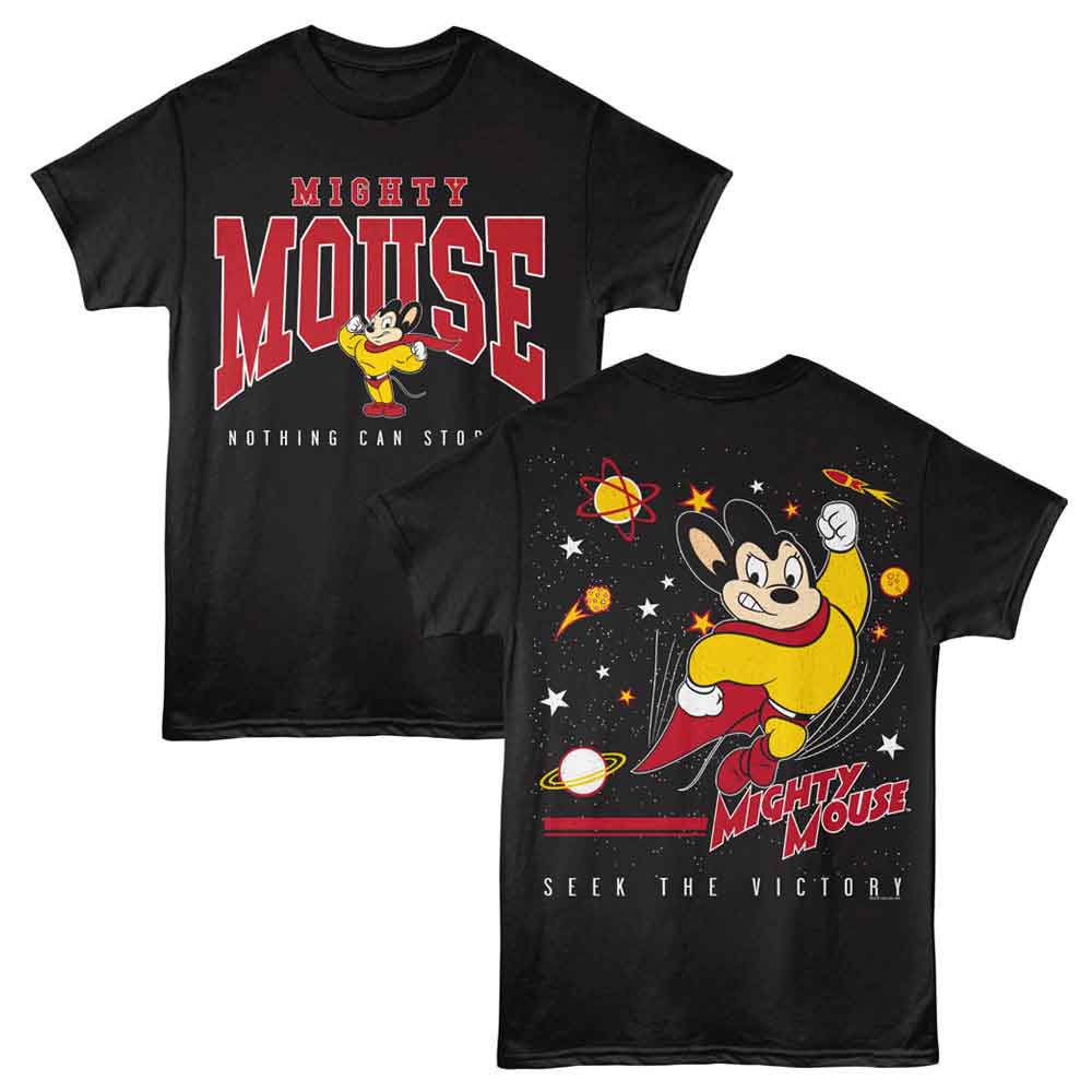 Mighty Mouse - Space - American Classics - 2-Sided Print Black Adult Short Sleeve T-Shirt