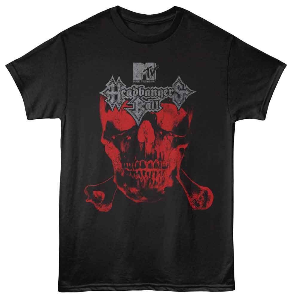 MTV - Headbangers Ball Skull - American Classics - Black Solid Adult Short Sleeve T-Shirt