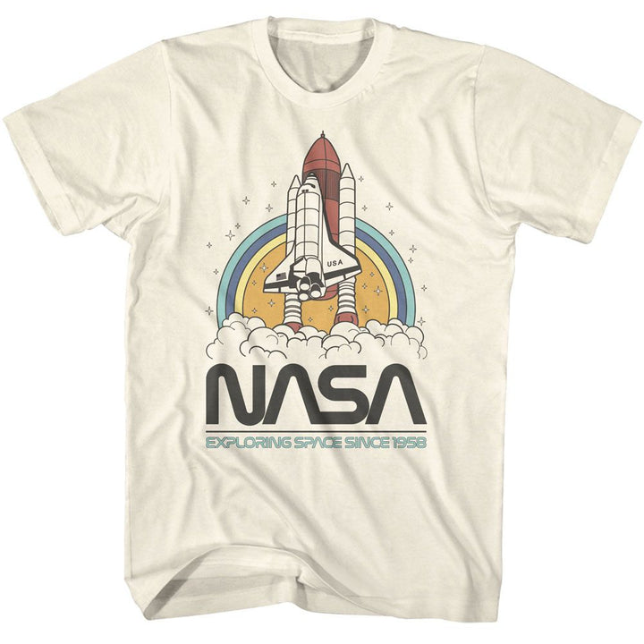 NASA - Exploring Space Circles - American Classics - Solid Off-White Adult Short Sleeve T-Shirt