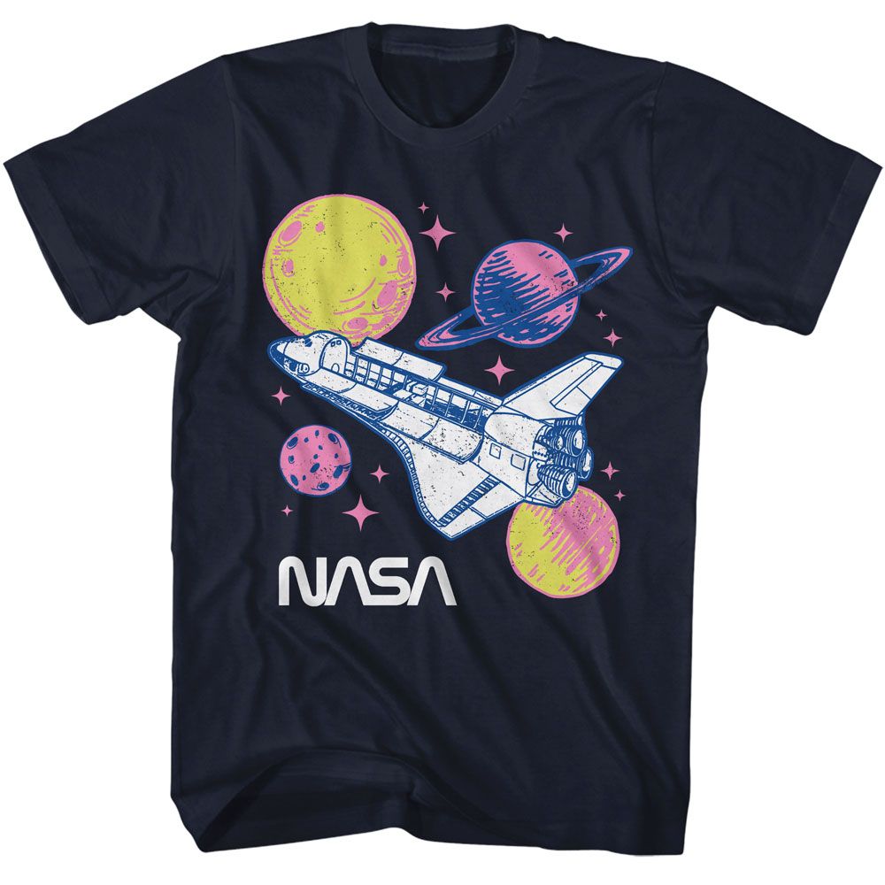 NASA - Pastel Planets - American Classics - Solid Blue Adult Short Sleeve T-Shirt