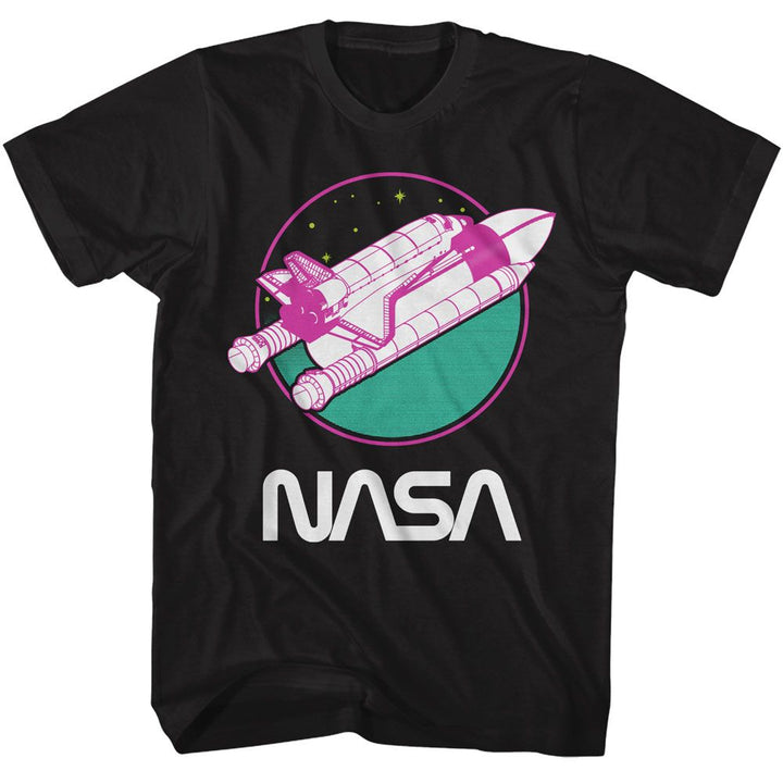 NASA - Neon Orbiter - American Classics - Solid Black Adult Short Sleeve T-Shirt