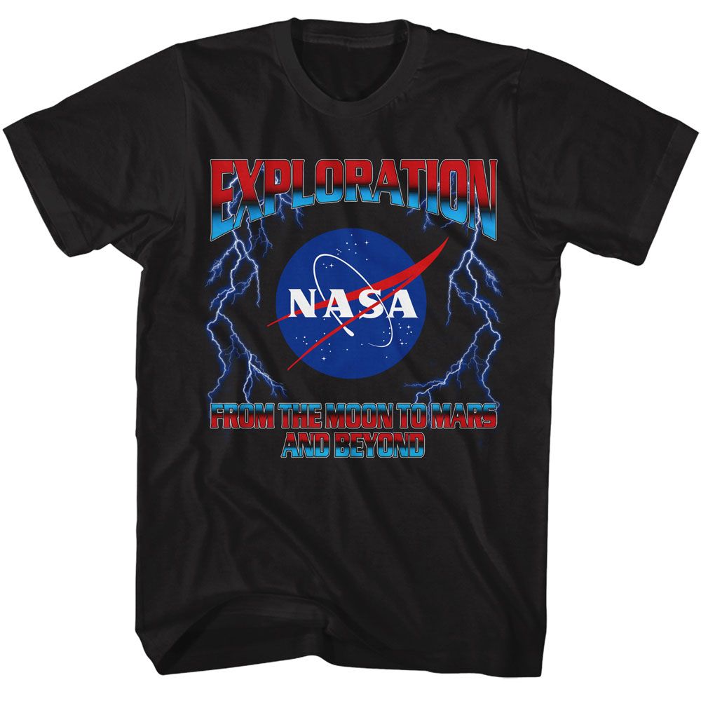 NASA - Exploration Lightning - American Classics - Solid Black Adult Short Sleeve T-Shirt