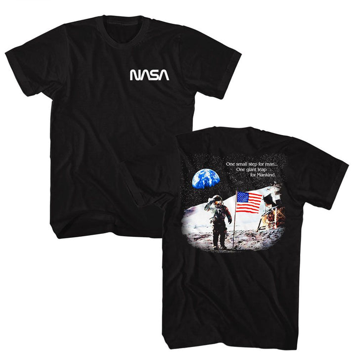 NASA - Moon Landing Flag - American Classics - Solid Black Adult Short Sleeve T-Shirt