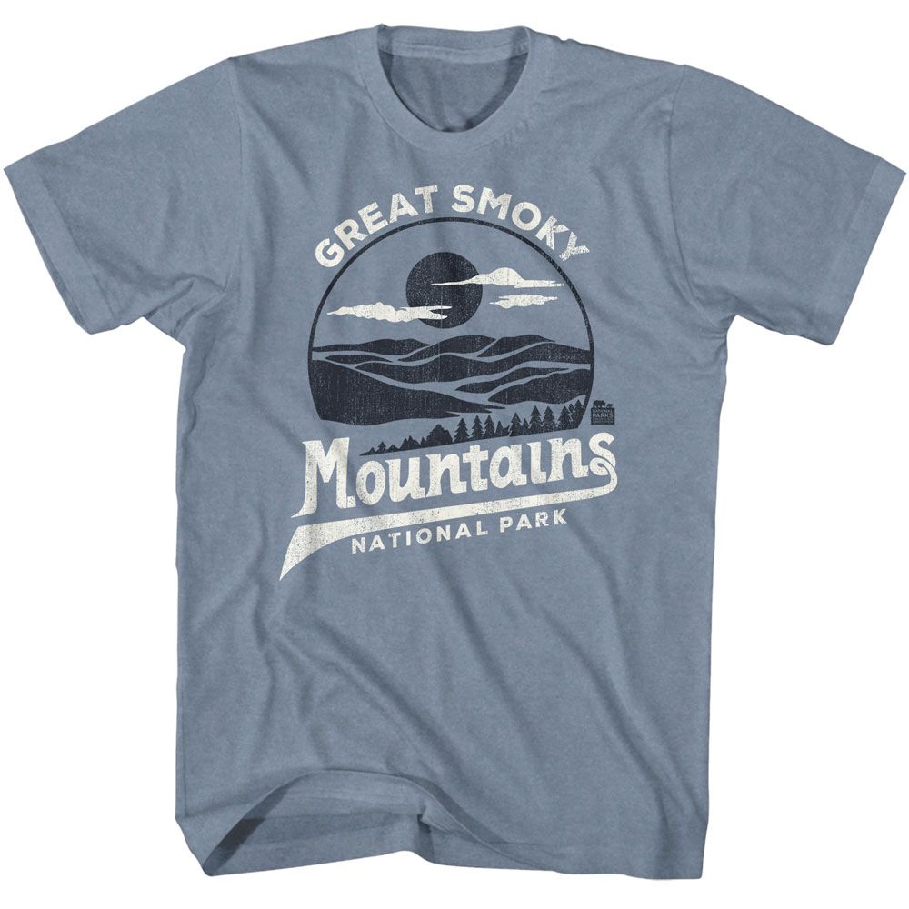 National Parks - Smoky Mountains Two Tone - American Classics - Heather Blue Adult Short Sleeve T-Shirt