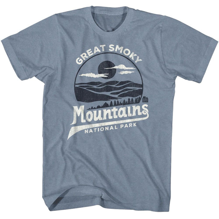 National Parks - Smoky Mountains Two Tone - American Classics - Heather Blue Adult Short Sleeve T-Shirt