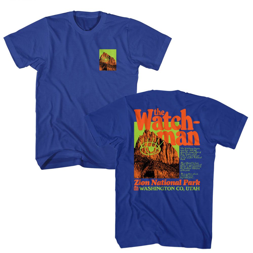 National Parks - The Watchman - American Classics - Solid Blue Adult Short Sleeve T-Shirt