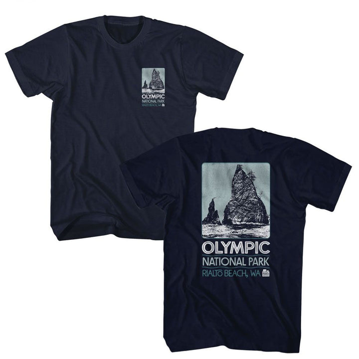 National Parks - Olympic Rialto Beach - American Classics - Solid Blue Adult Short Sleeve T-Shirt