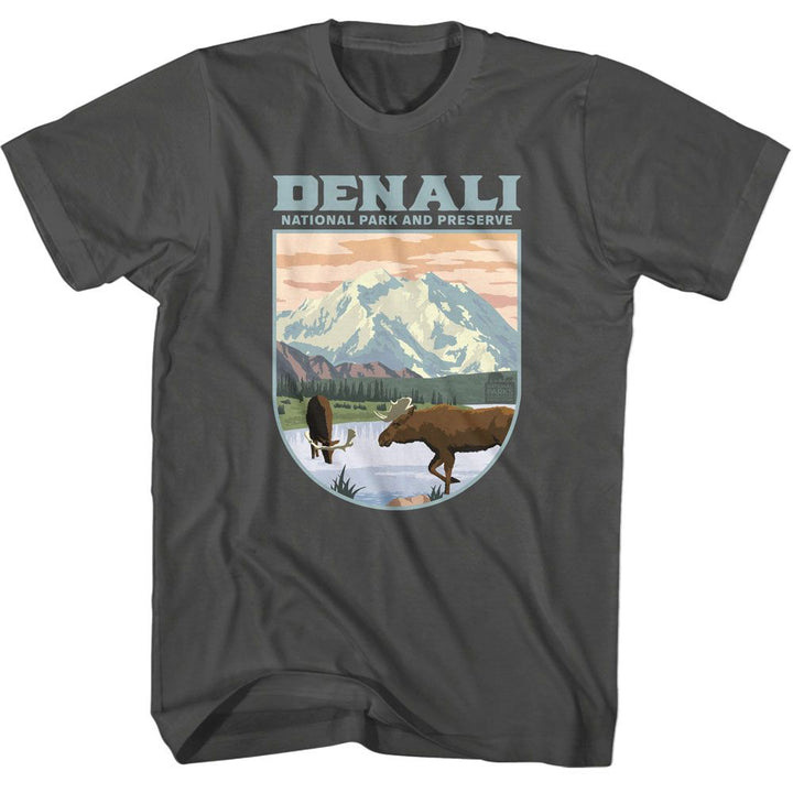 National Parks - Denali Landscape Shape - American Classics - Solid Gray Adult Short Sleeve T-Shirt