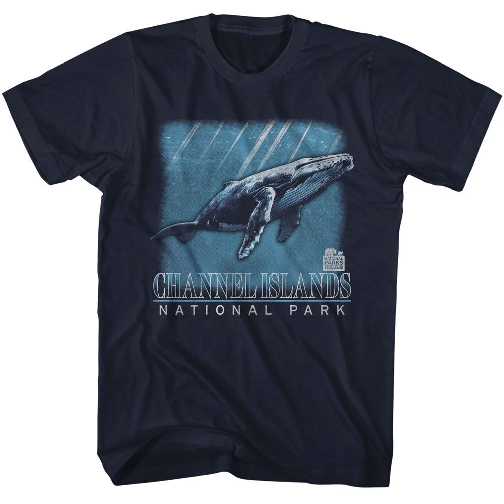 National Parks - Channel Islands Whale - American Classics - Solid Blue Adult Short Sleeve T-Shirt