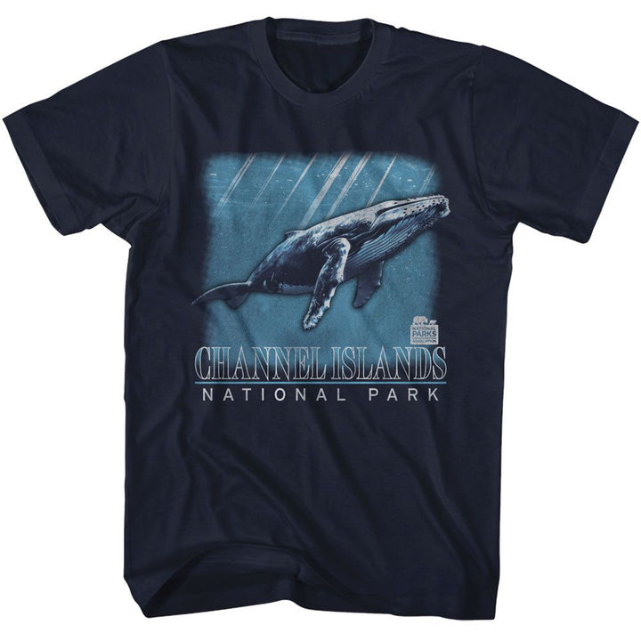 National Parks - Channel Islands Whale - American Classics - Solid Blue Adult Short Sleeve T-Shirt