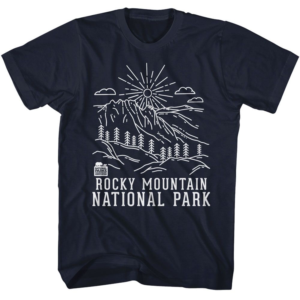 National Parks - Rocky Mountain Minimal Line Art - American Classics - Solid Blue Adult Short Sleeve T-Shirt