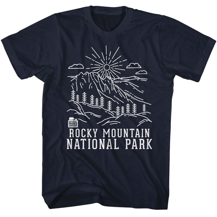 National Parks - Rocky Mountain Minimal Line Art - American Classics - Solid Blue Adult Short Sleeve T-Shirt