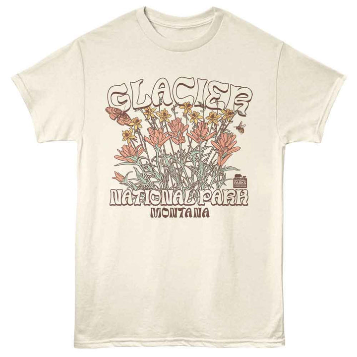 National Parks - Glacier Flowers 2 - Front Print Adult Short Sleeve Solid T-Shirt - Natural