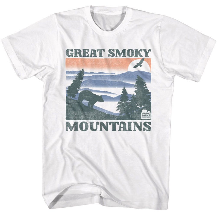 National Parks - Great Smoky Mountains Bear And Mtns - American Classics - Solid White Adult Short Sleeve T-Shirt