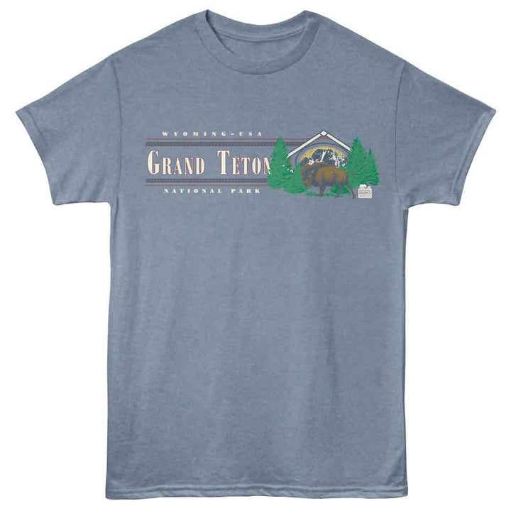 National Parks - Grand Teton Buffalo - American Classics - Blue Heather Adult Short Sleeve T-Shirt