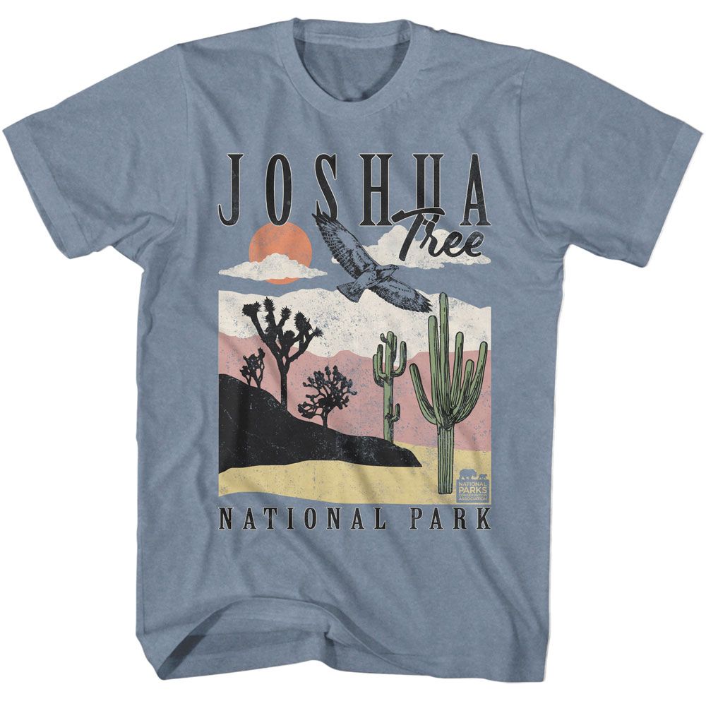 National Parks - Joshua Tree Landscape With Cacti - American Classics - Heather Blue Adult Short Sleeve T-Shirt