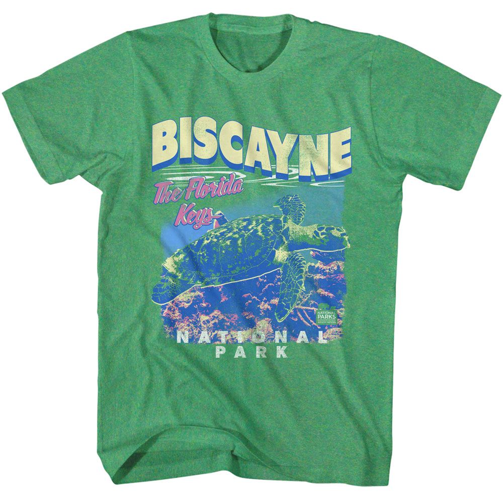 National Parks - Biscayne Turtle - American Classics - Heather Green Adult Short Sleeve T-Shirt