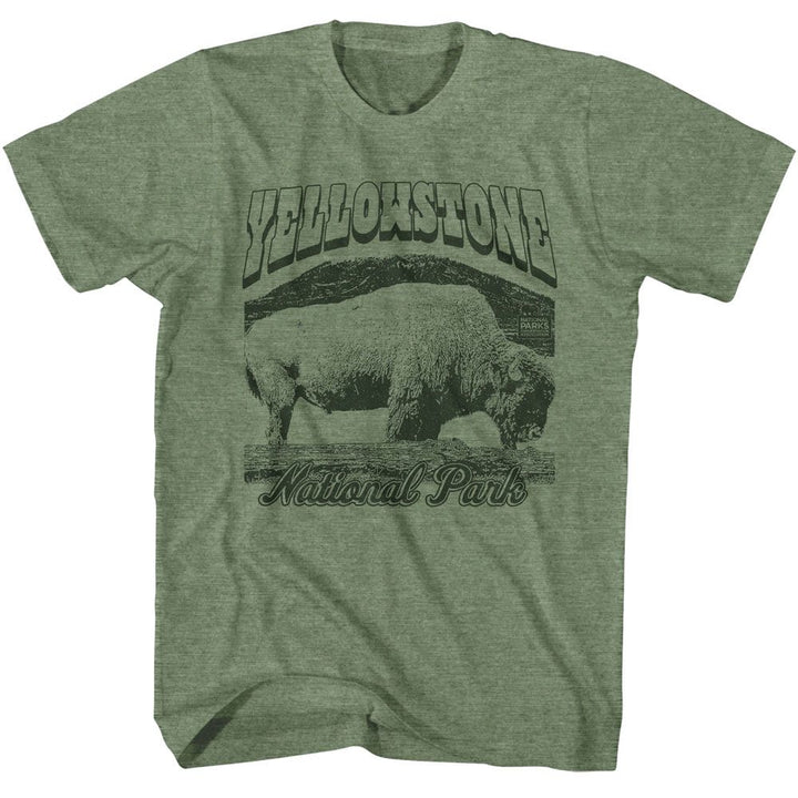 National Parks - Yellowstone Bison - American Classics - Heather Green Adult Short Sleeve T-Shirt