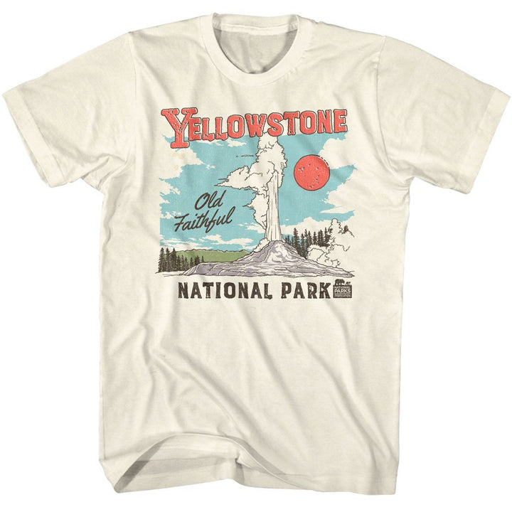 National Parks - Yellowstone Illustration - American Classics - Solid Off-White Adult Short Sleeve T-Shirt