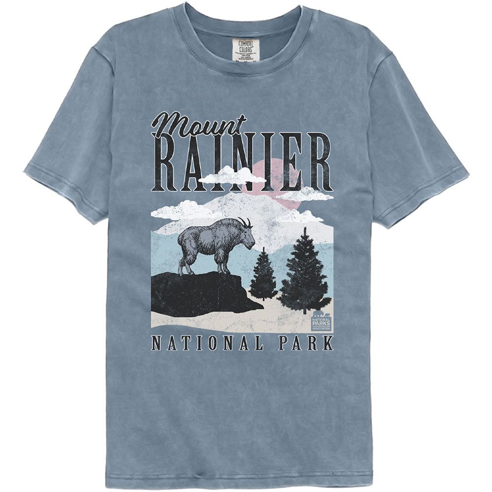 National Parks Ranier Minimalist Landscape Officially Licensed Adult Short Sleeve Comfort Color T-Shirt