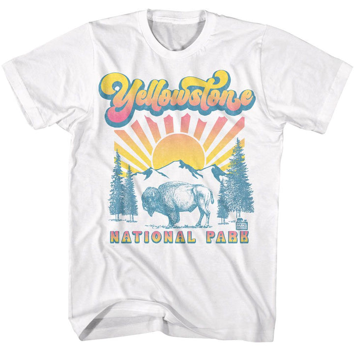National Parks - Buffalo With Gradient Sun - American Classics - Solid White Adult Short Sleeve T-Shirt