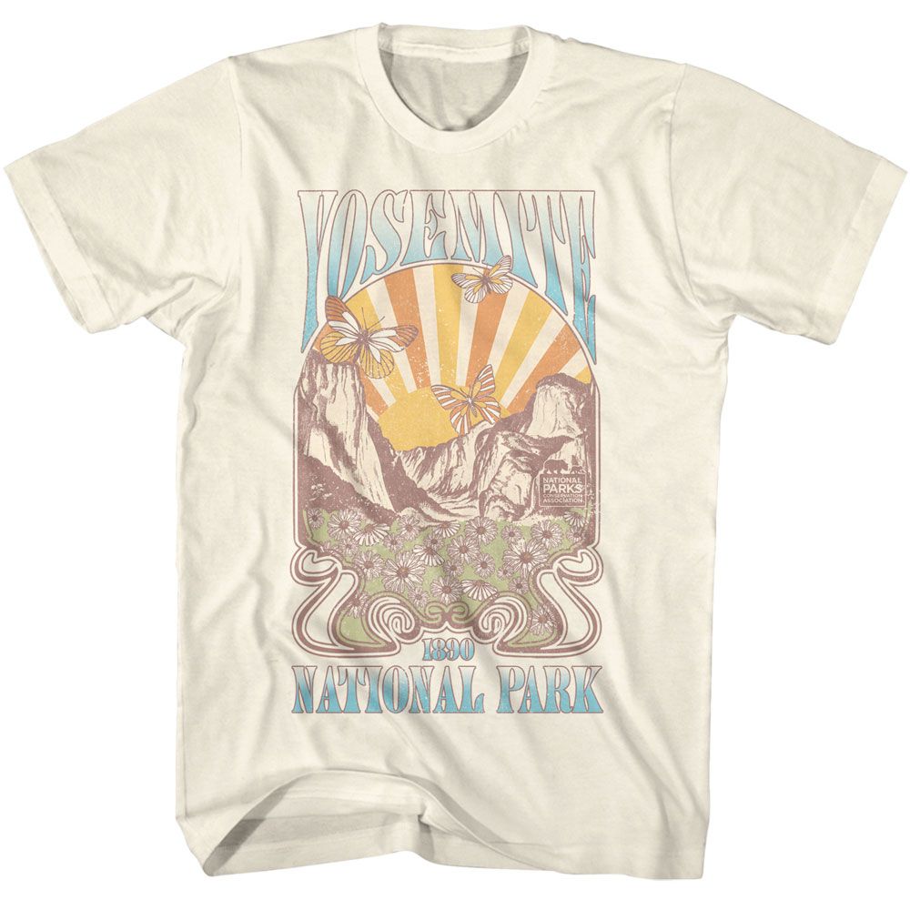 National Parks - Yosemite Nouveau - American Classics - Solid Off-White Adult Short Sleeve T-Shirt